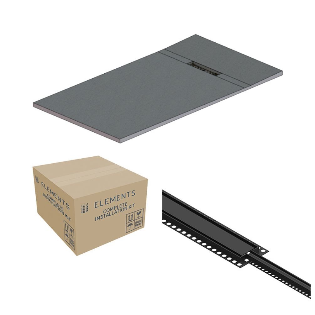 Cut out image of the Abacus Elements Linear Uno 1400mm x 900mm Matt Black End Drain Wetroom Former Kit